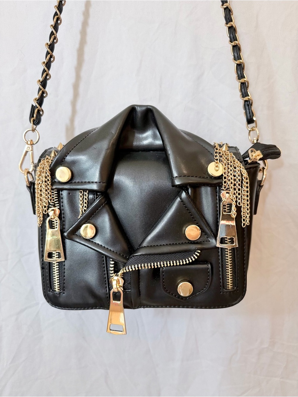 Akira Moto Jacket Novelty Crossbody Purse Black Gold Biker Bag